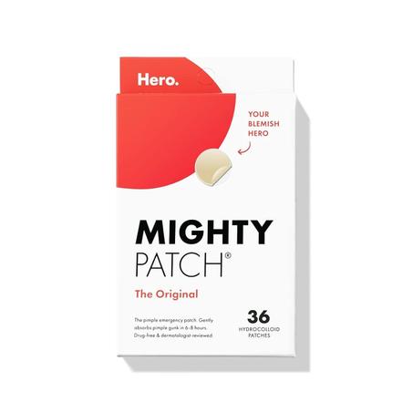 لاصقة Mighty Patch™ الأصلية أمريكية منHero Cosmetics – أحسن لاصقة هيدروكولويد للحبوب والبثور، كتساعد تصغّر الحبة من أول استعمال؛ لاصقات ليلية للوجه والبشرة (36 وحدة)