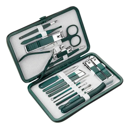 Trousse de manucure et pédicure 24 en 1 – Kit professionnel complet en acier inoxydable (Vert élégance)