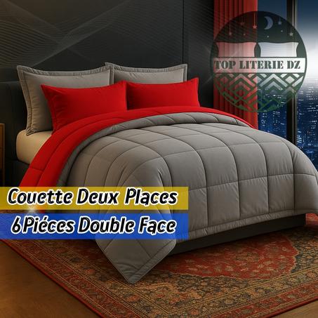 Couette 6  pieces Gris/Rouge ( Deux Places )