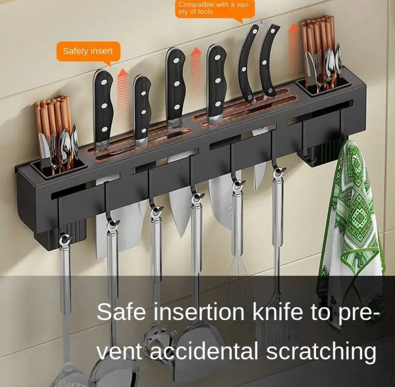 منظم المطبخ مثبت على الحائط - أسود  black kitchen organizer