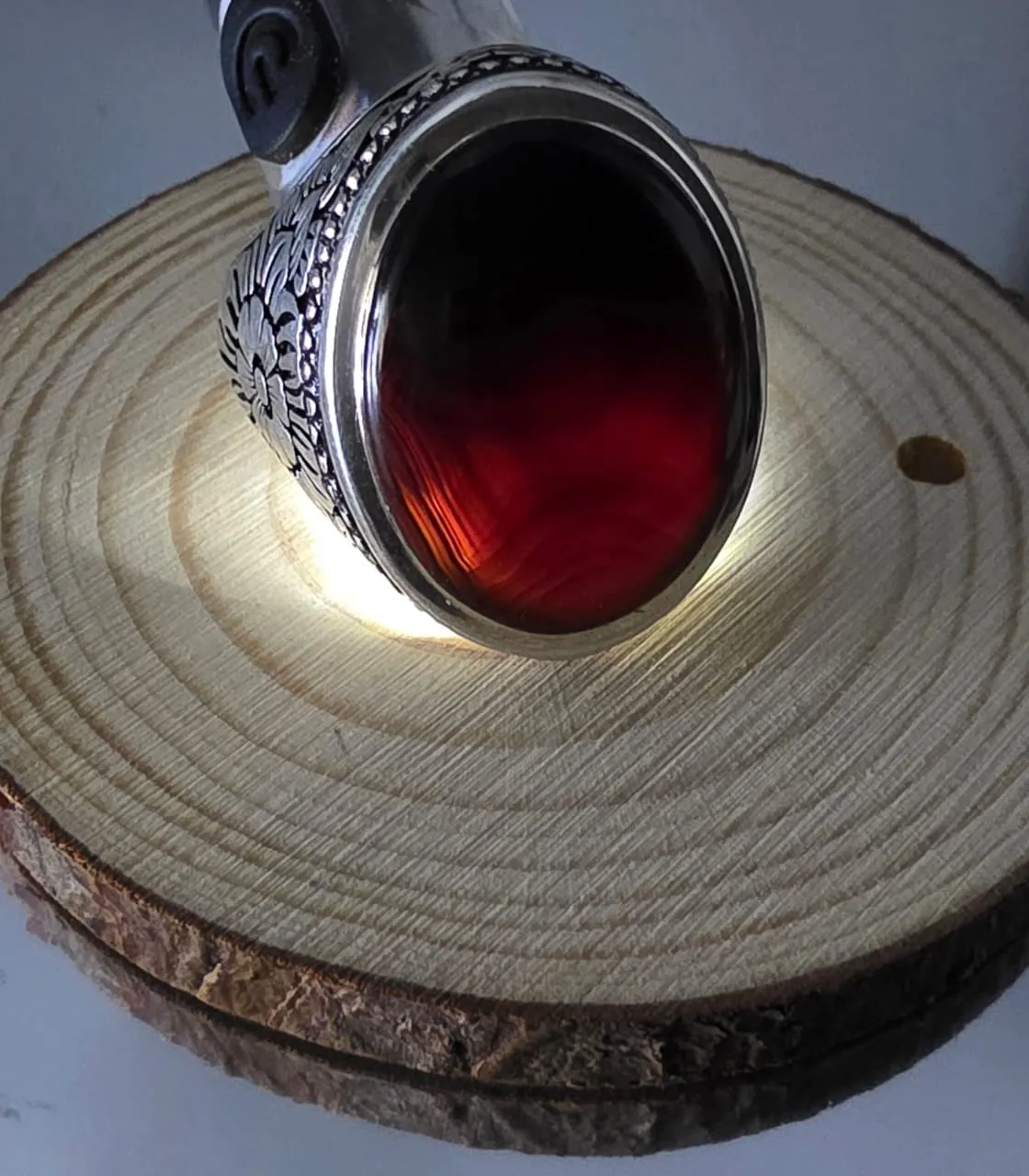 خاتم فضه بحجر جرع اسود يمني