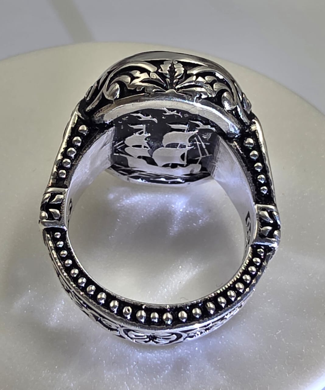 خاتم فضه صياغه سالجوقي بحجر عقيق احمر زجاجي مميز