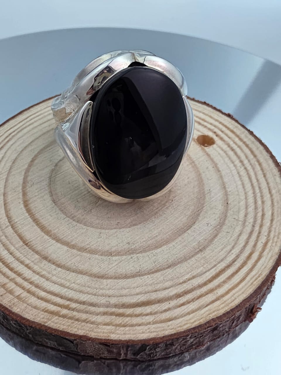 خاتم فضه بحجر جزع اسود يمني