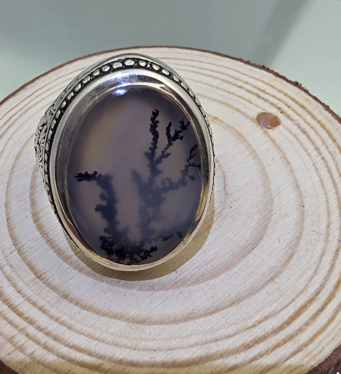 خاتم فضه رجالي بحجر شجري يمني مميز