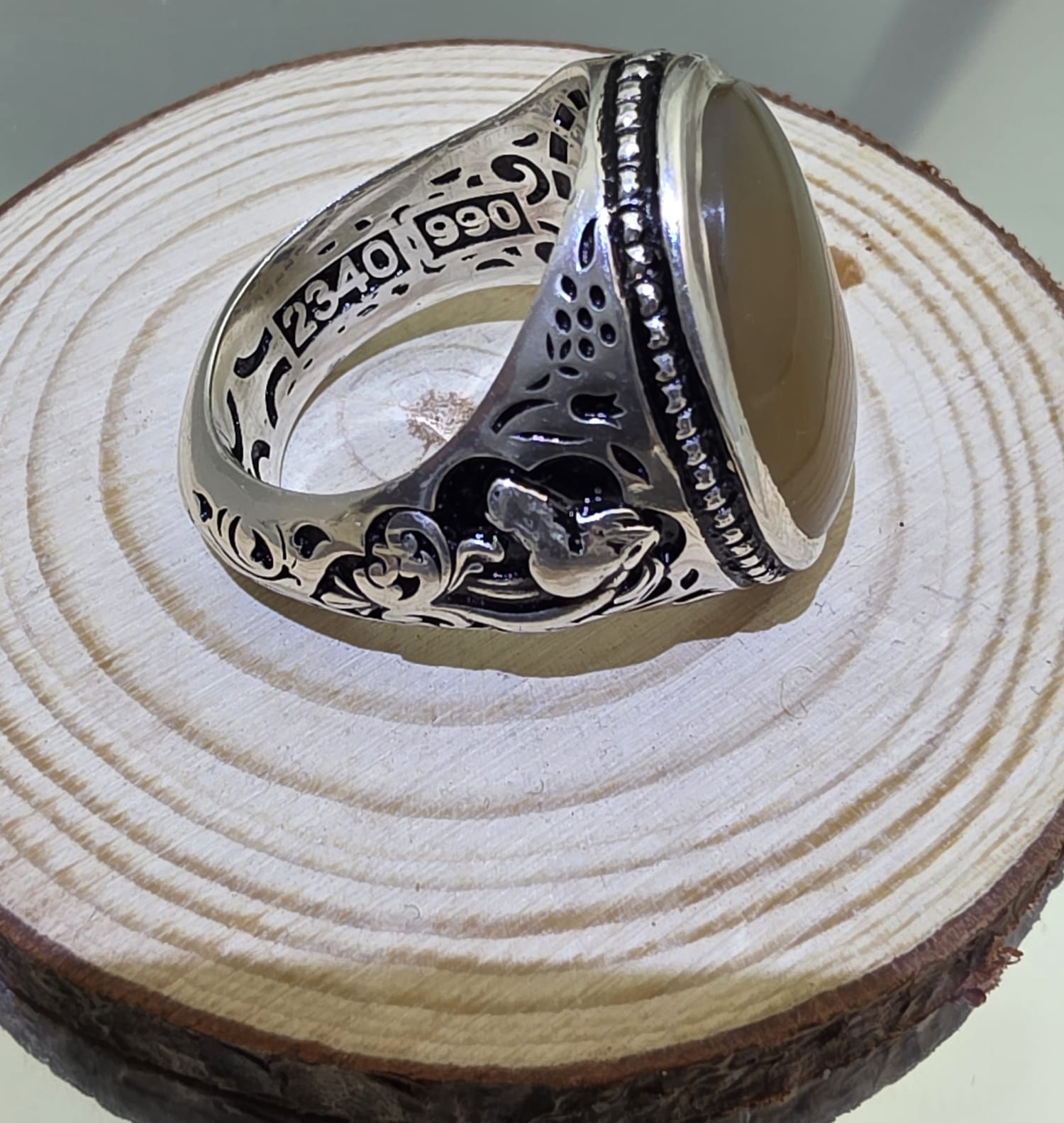 خاتم فضه رجالي بحجر عقيق اصفر شرف الشمس