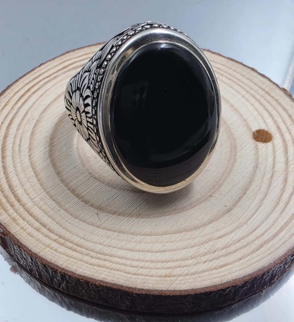 خاتم فضه بحجر جرع اسود يمني