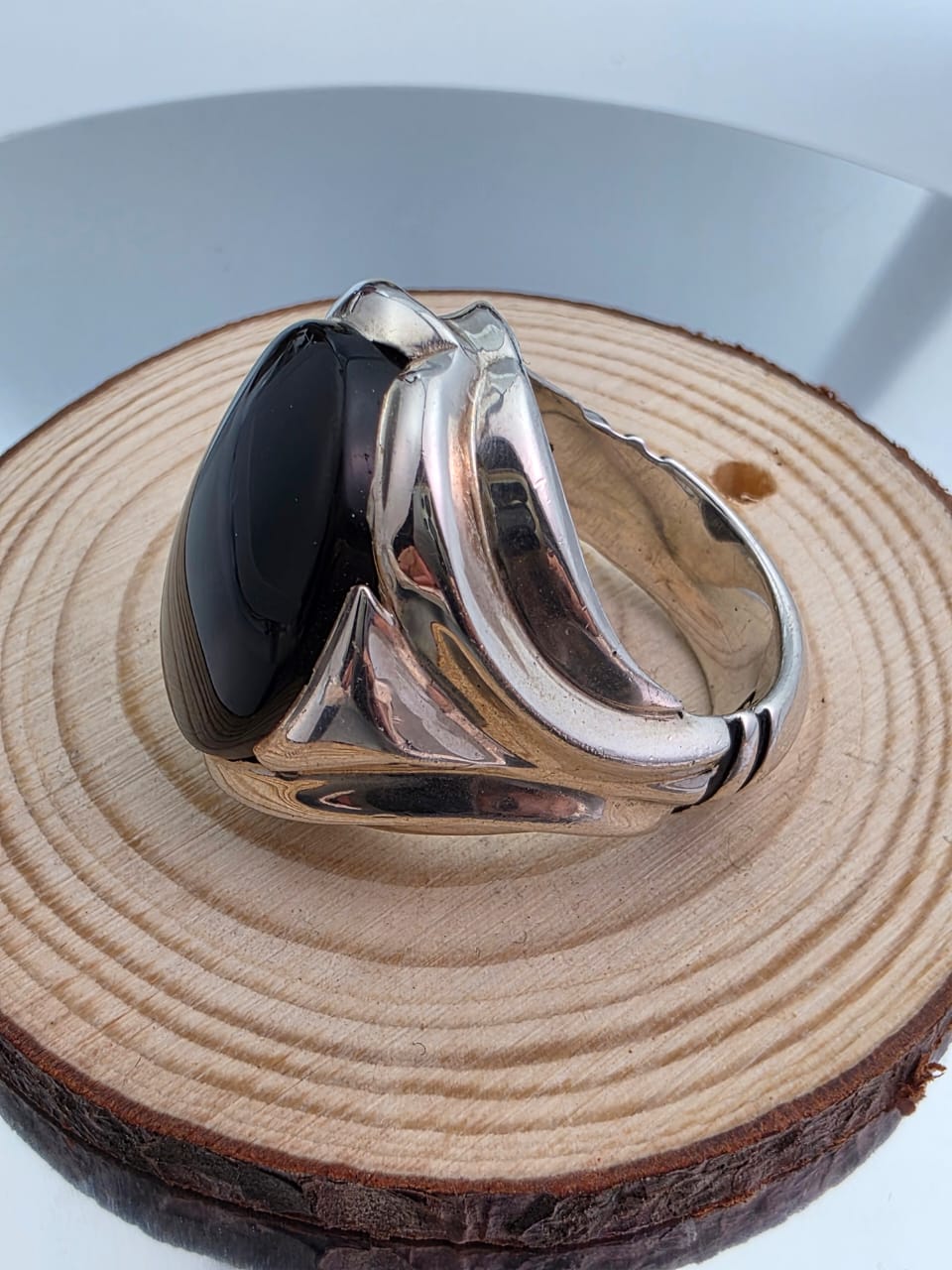 خاتم فضه بحجر جزع اسود يمني