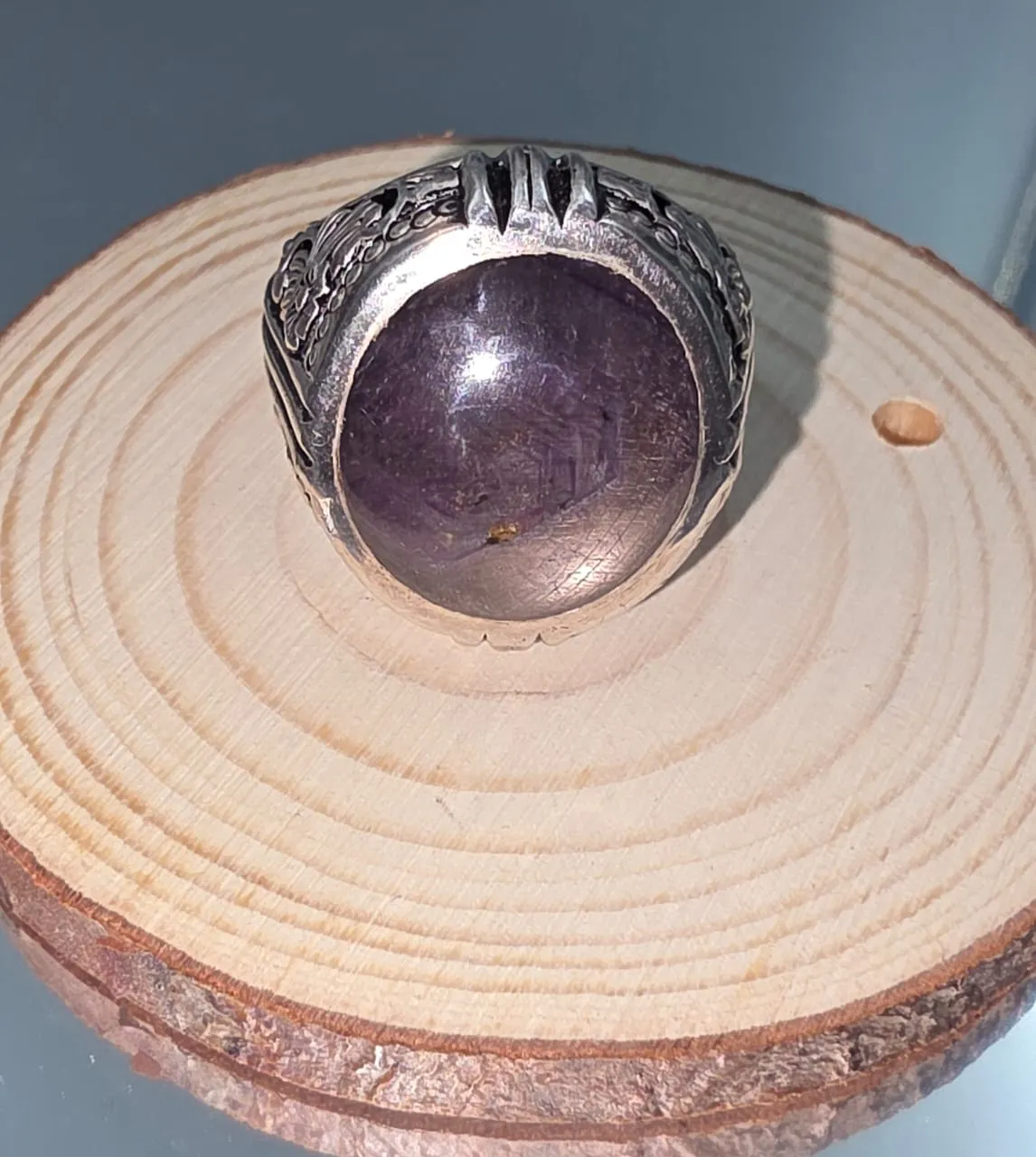 خاتم فضه بحجر روبي استار طبيعي غير معالج