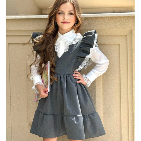 Robe papillon avec chemise fille pour l'école Gris
