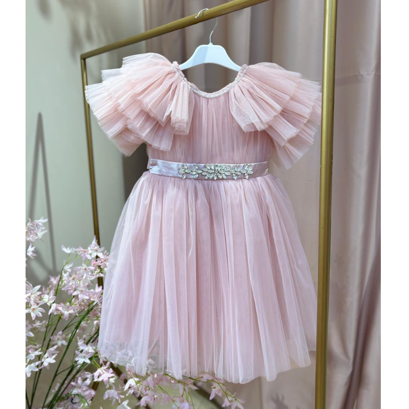 👑✨ فستان تول وردي فاخر للبنات 🌸💖