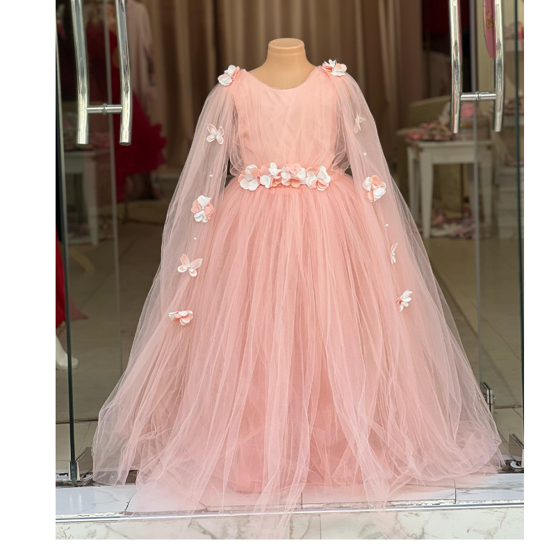 ✨👑 فستان أميرة وردي للبنات مزين بالزهور 🌸💖