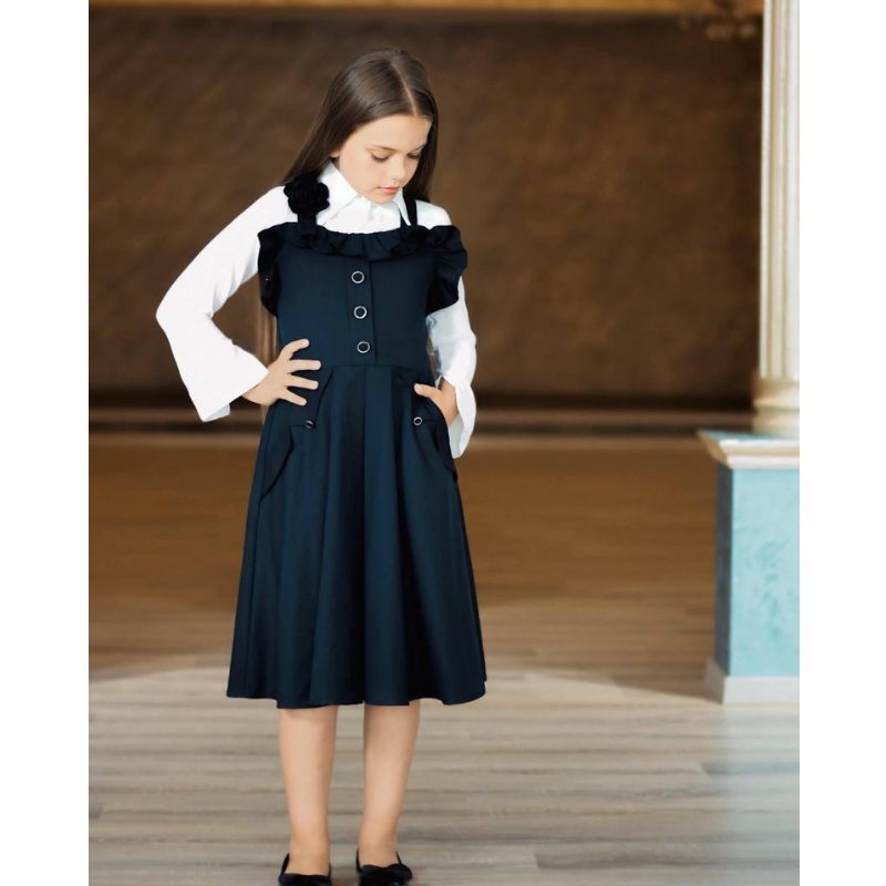 Robe fille  avec chemise blanche pour l