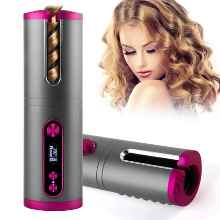Práctico rizador inalámbrico Rizador automático Pantalla de calor Pantalla de calor Temporizador retráctil Rizador de pelo recargable Rizador de pelo de cerámica giratorio