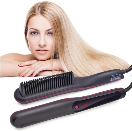 Cepillo alisador de pelo térmico de alta calidad Cepillo alisador de pelo Anti-caída Antiestático Plancha de pelo con tecnología iónica de cerámica Estilizador de cabello de calentamiento ráp