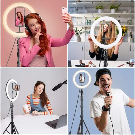 Anillo de iluminación con trípode y soporte para teléfono grande, anillo de iluminación LED, anillo de iluminación Selfie ajustable para Tiktok/Youtube/transmisión en vivo/maquillaje (altura