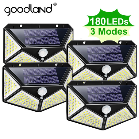 Goodland-Luz Solar para Uso Exterior, lámpara con sensor de movimiento PIR, impermeable, para decoración de jardín, con 180 100 LED