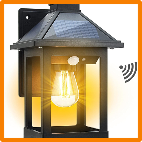مصباح جداري شمسي بمستشعر حركة بتصميم كلاسيكي مقاوم للماء للحدائق والأمان الخارجي
