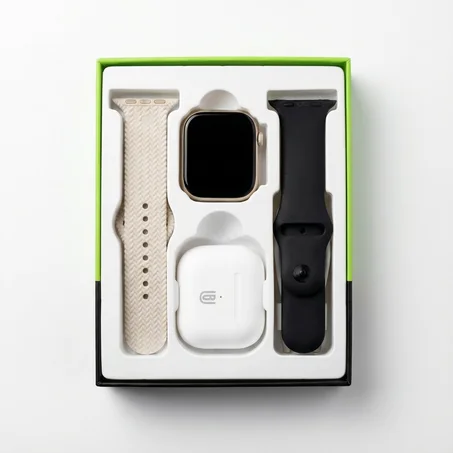 ساعة ذكية مع سماعة لاسلكية + سوارين قابلين للتبديل