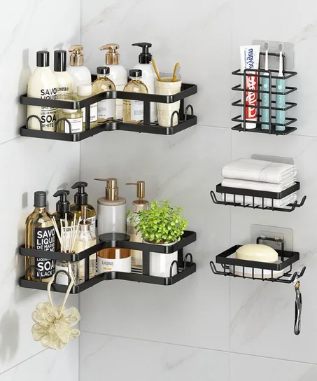 أرفف تخزين للحمام و المطبخ من الفولاذ المقاوم للصدأ (خمس قطع)