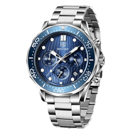 BENYAR BY-5164E – montre chronographe de luxe pour hommes avec bracelet en acier inoxydable – Bleu