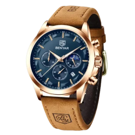 Benyarmaroc Montre benyar en cuir -gold blue- BY-5160