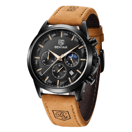 BENYAR BY-5160M Montre Homme Chronographe Étanche avec bracelet en Cuir Dan – Bleu & Doré (copy)