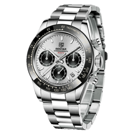 BENYAR BY-5169A – montre chronographe de luxe pour hommes avec bracelet en acier inoxydable – Blanc