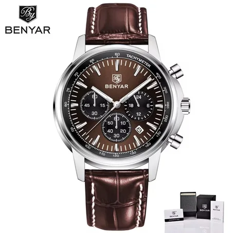 BENYAR Top Brand New Men Watches Leather Strap Luxury Waterproof