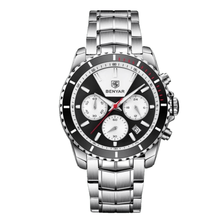 BENYAR BY-5128A Montre Homme Quartz Étanche avec bracelet en Acier inoxydable – Noir   799