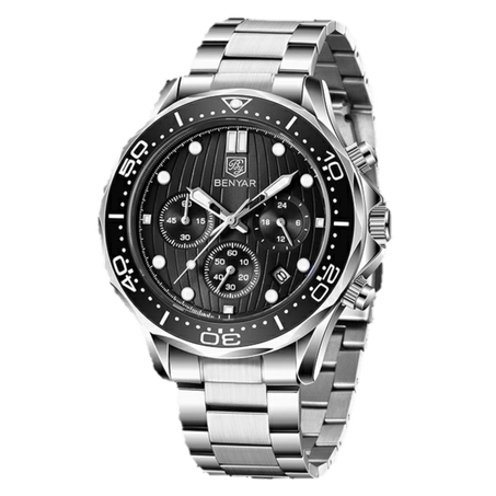 BENYAR BY-5164D – montre chronographe de luxe pour hommes avec bracelet en acier inoxydable – Noir