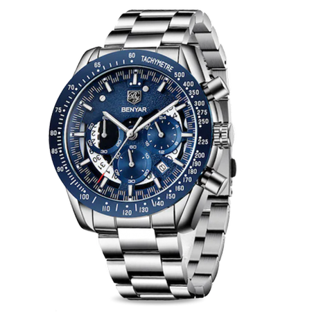 BENYAR BY-5120B Montre Homme Chronographe Étanche en Acier Inoxydable – Bleu
