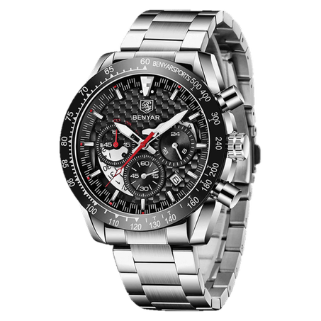 BENYAR BY-5175B Montre Homme Chronographe Étanche avec bracelet en Acier inoxydable