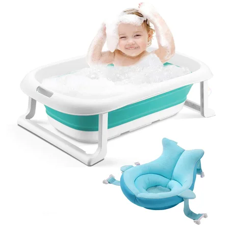 حوض استحمام محمول سهل الاستخدام للأطفال الرضع مع وسادة قابلة للطي وللأطفال حديثي الولادة