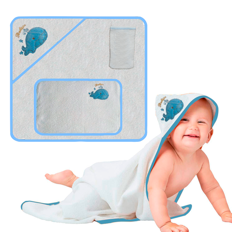 هدية استحمام الأطفل  (سلهام + فوطة + كيس صابون)