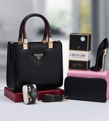 Pack PRADA 2 ✅صاك  ✅بزطام ✅ ساعة انيقة ✅ براسلي عقيق ✅ ريحة