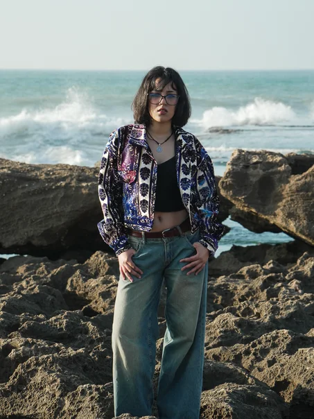 Moroccan hand made blue with unique design carpet Jacket womens