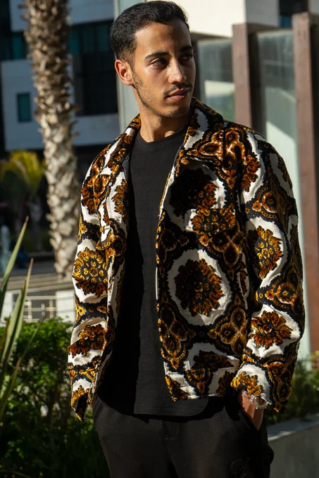 Moroccan hand made gold with unique design carpet Jacket UNISEX