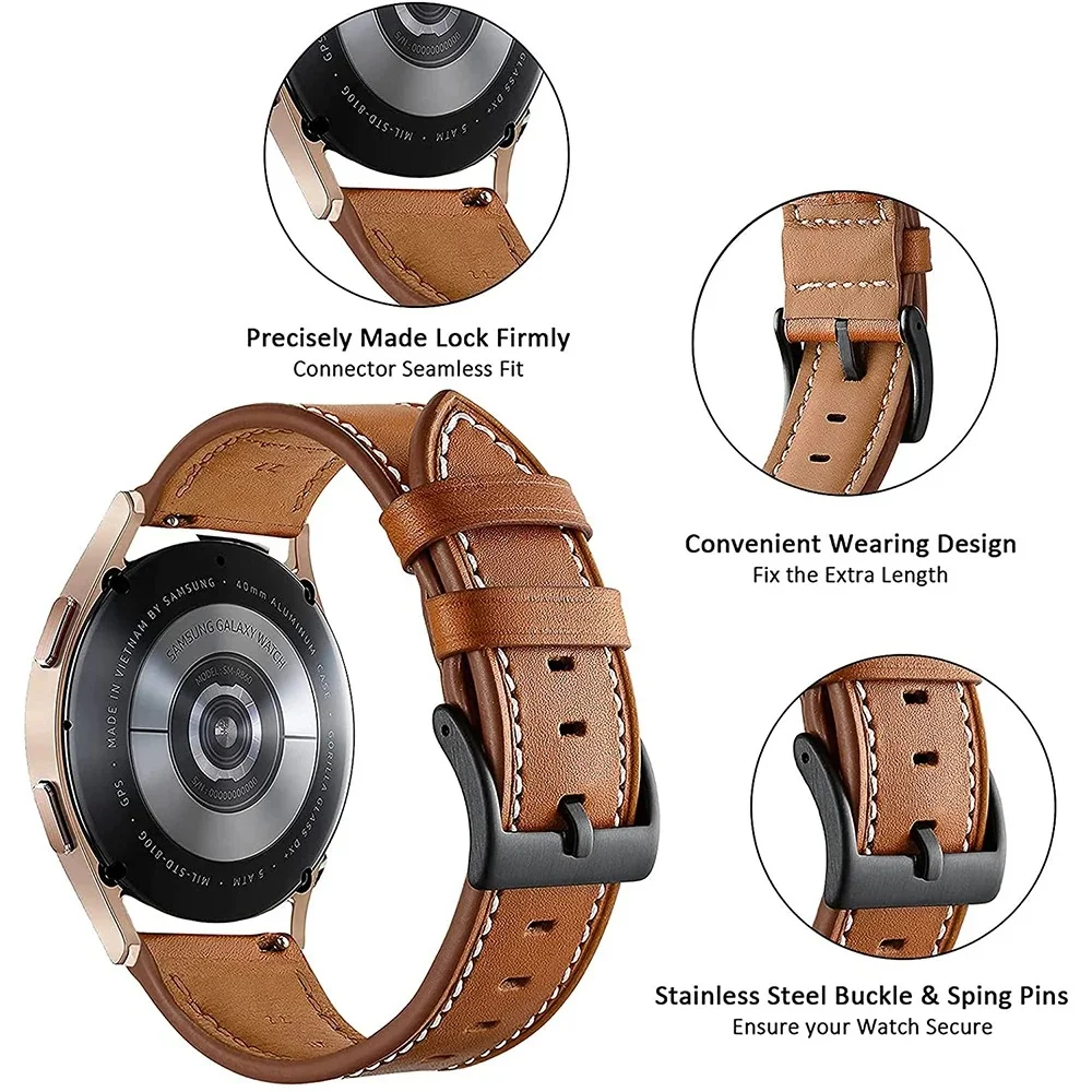 Bracelet Cuir Véritable Pour Montre Connectée – Compatible Garmin, Galaxy, Huawei (18-22 Mm)