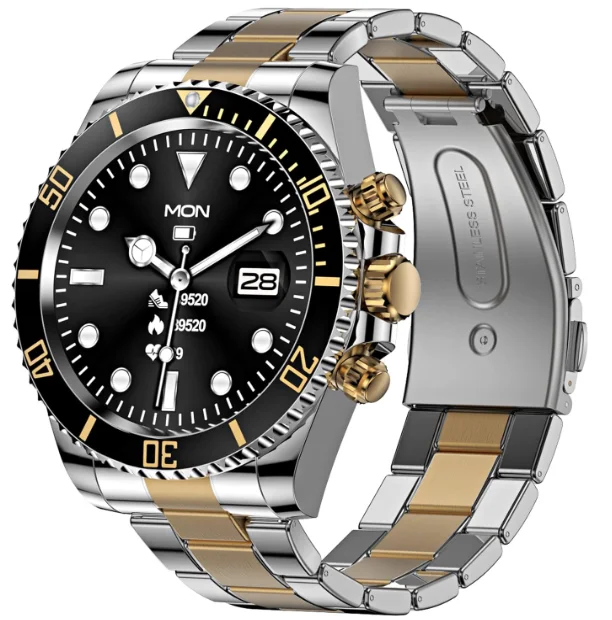 ساعة ذكية لجوالات اندرويد والرد على المكالمات والرسائل النصية القصيرة متوافقة مع ايفون وبلوتوث من الستانلس ستيل للرجال