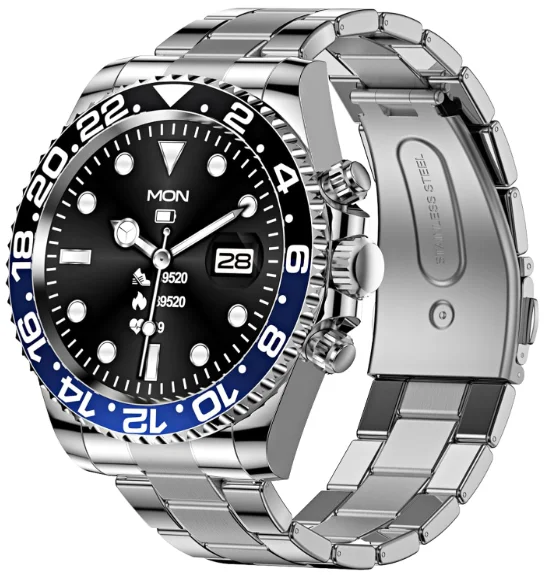 ساعة ذكية لجوالات اندرويد والرد على المكالمات والرسائل النصية القصيرة متوافقة مع ايفون وبلوتوث من الستانلس ستيل للرجال