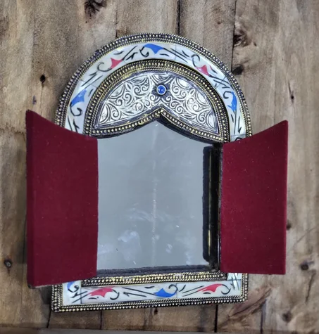 Miroir Décoratif Artisanal Fait Main cadre en bois os peint en henné