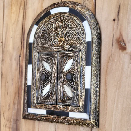 Miroir Décoratif Artisanal Fait Main cadre en bois os peint ah henné