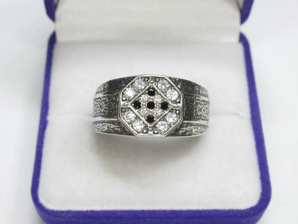 Vintage Russian Sterling Silver 925 Ring Cubic Zirconia, Men's