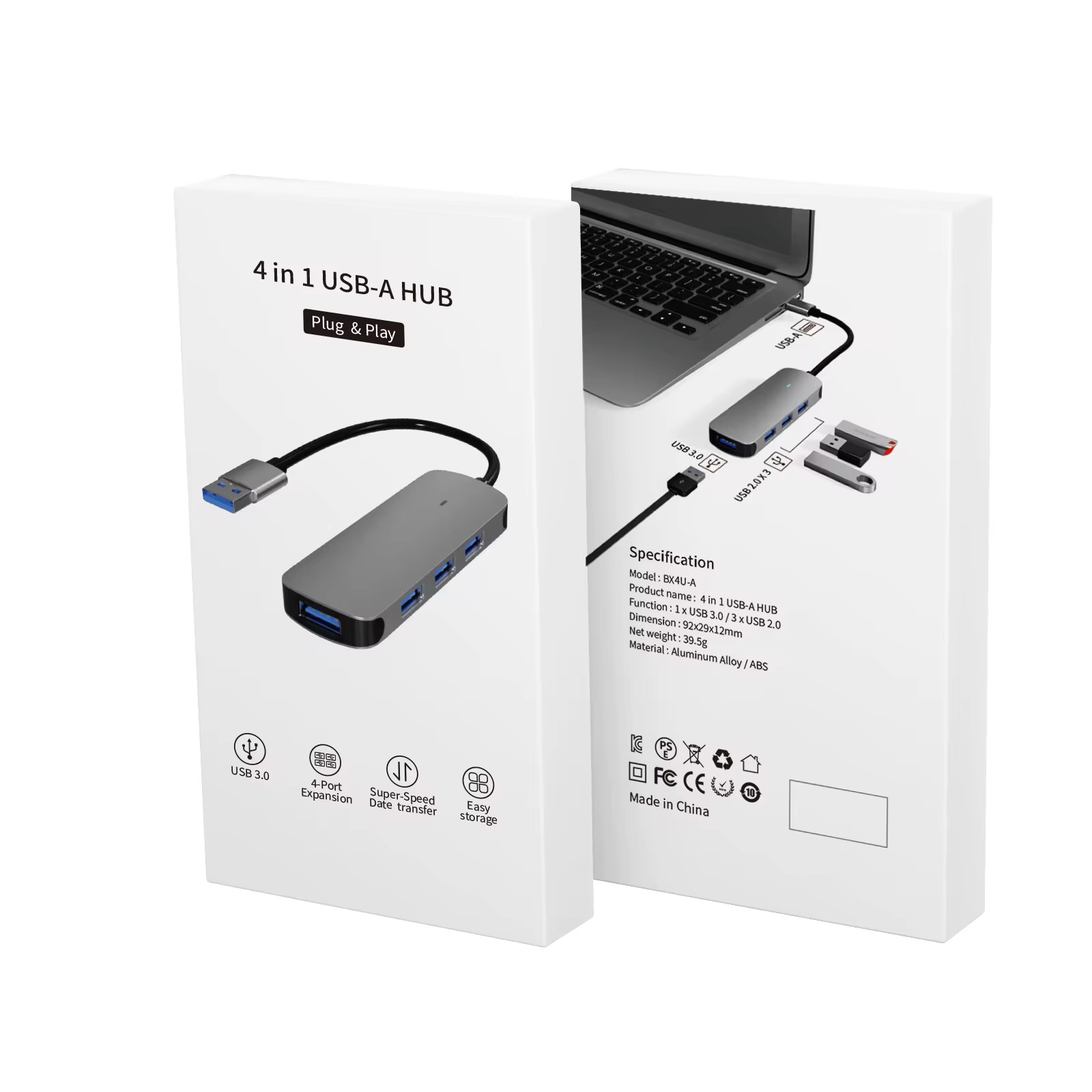 Hub USB-A 4 en 1 universel pour transfert rapide de données