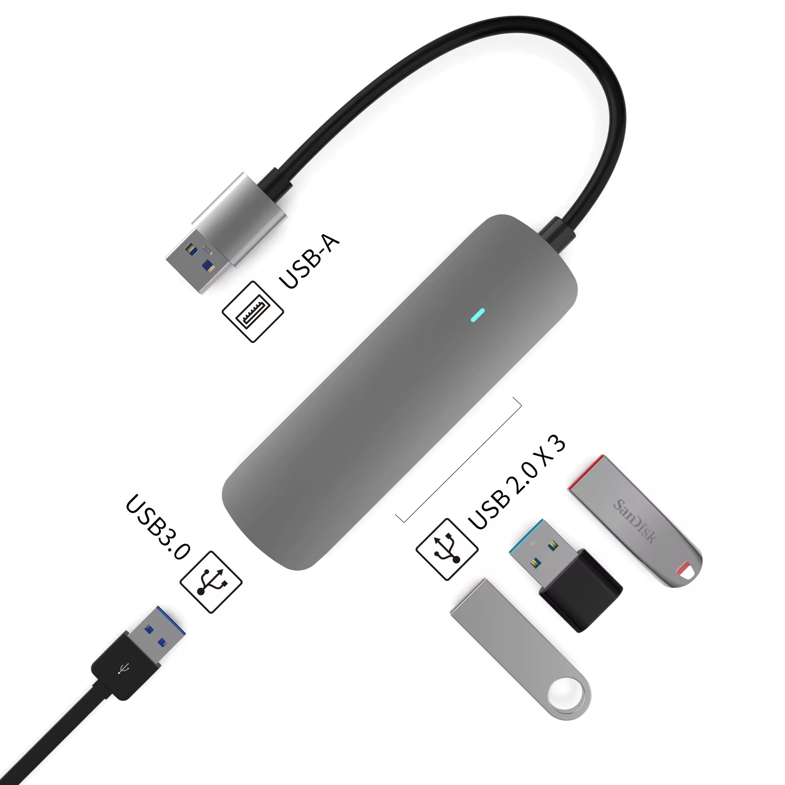 Hub USB-A BASIX BX4U-A 4 en 1 –