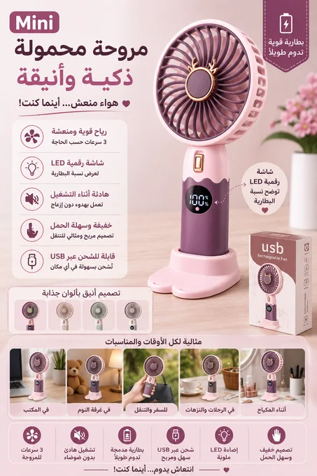 🎀 Mini Ventilateur Portable LED