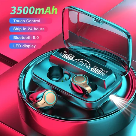 Écouteurs sans fil Bluetooth M18 TWS, casque d'écoute stéréo 9D avec micro, oreillettes de Sport, étanches, affichage LED