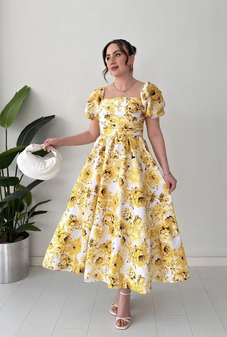 Peony Poplin Dress Yellow