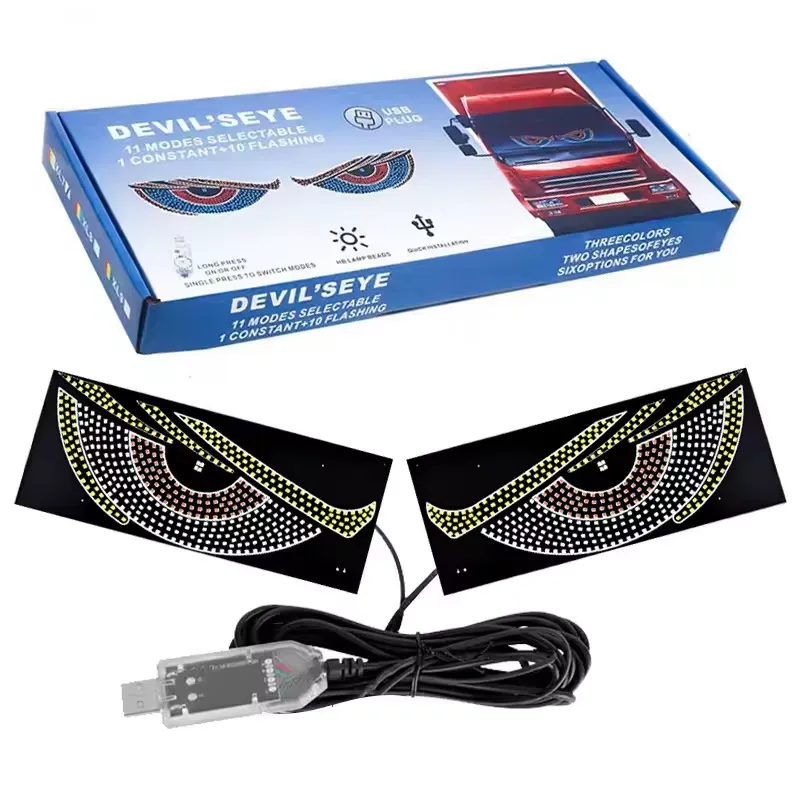 Devil Eye Car Windshield Light, Plug & Play USB LED Car Eye Light with 11 Demon Eye Signal Light Modes for Cars and Trucks