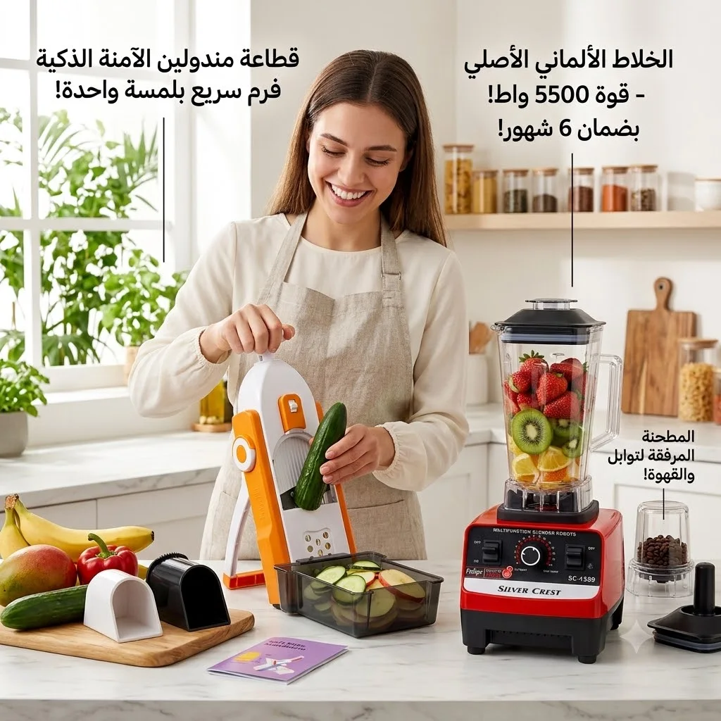 الخلاط الألماني الأصلي مع مطحنة بضمان 6 شهور+قطاعة مندولين الآمنة الذكية